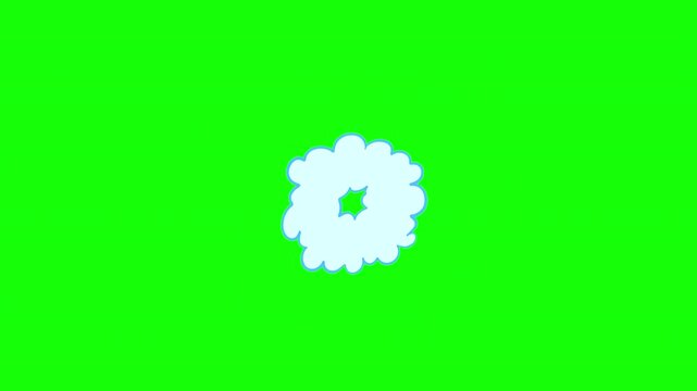 Cartoon smoke explosion, speed dust or cloud in flat doodle style. 2d animation fx. Set motion element puff, mist, fog for game on chroma key background.