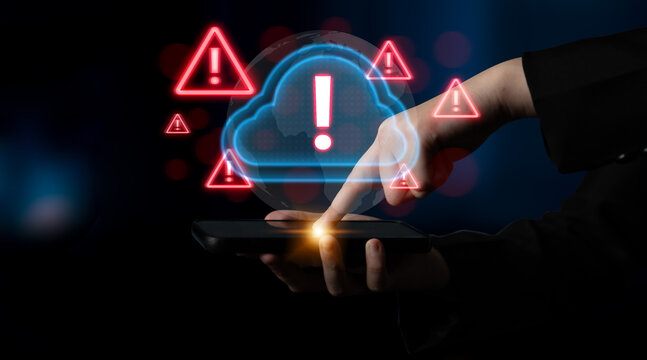 Red alert triangles over a blue cloud icon, symbolizing cloud security threats, system warnings, and data protection risks in digital environments Parse