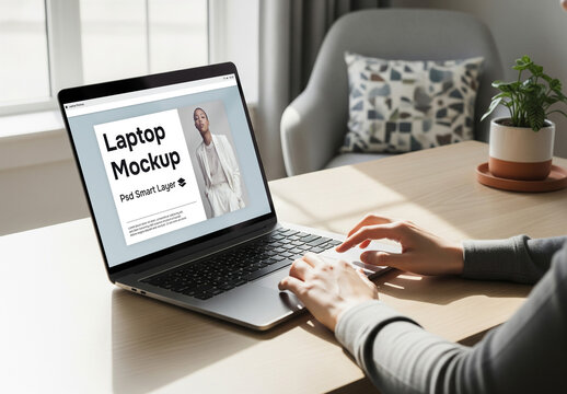 A woman using a laptop - mockup