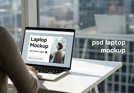 A woman using a laptop - mockup