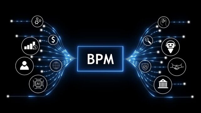 Business process management bpm digital transformation workflow optimization and automation concept with glowing lines and icons