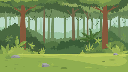 Tropical Jungle Landscape Background flat design