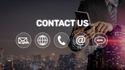 Fototapeta premium UI concept for contact us section showing icons for email, web, phone, and message. Contact and support icons help streamline business communication and improve customer contact experience. Muxer