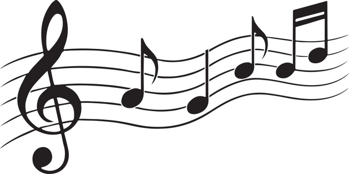 Music notes wave with treble clef melody symbol in clean vector style on white background for creative design.
