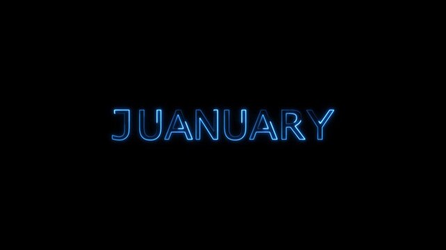 January text animation blue neon glowing light 4k video animation. 
