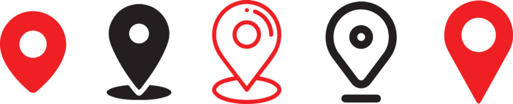 Minimal location pin icon set in flat and outline style. Clean navigation markers for maps and interfaces. Modern vector symbols for GPS, destination, and place concepts.
