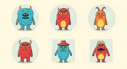 set of funny monsters