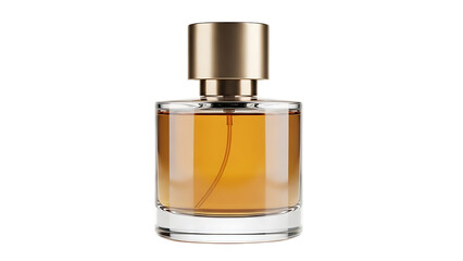 Obraz premium A glass perfume bottle with golden liquid isolated on transparent background