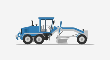 Naklejka premium Blue Motor Grader Construction Vehicle Flat Illustration