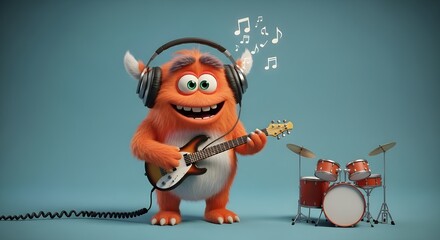 funny cartoon monster guitar player