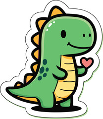 Obraz premium A cute green baby dragon illustration featuring a funny smiling dinosaur mascot isolated as a vector art character for fantasy and wild fun
