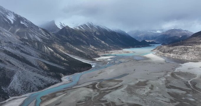Aerial footage of beautiful landscape in Tibet, China