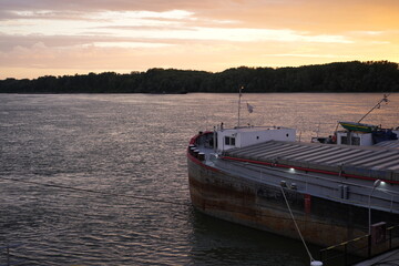 Obraz premium Cargo ship docked on danube river at Ruse, Bulgaria