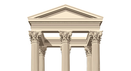 Naklejka premium Classical Greek Temple Facade with Ionic Columns and Pediment, Architectural Illustration, Ancient Monument, Ionic Order, Stone Structure, Pediment Detail, Column Capi...