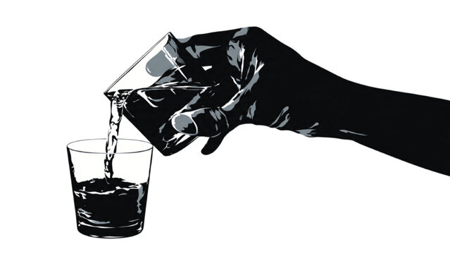 Hand pouring water silhouette, Ramadan iftar drink and fasting break ritual vector illustration
