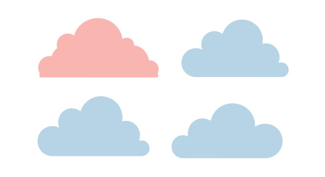 Four simple clouds in pastel shades of pink and blue on white