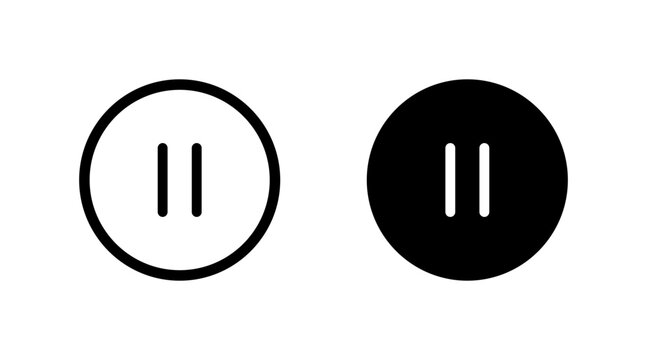 Modern pause icon vector set: outline and filled button symbols for media control
