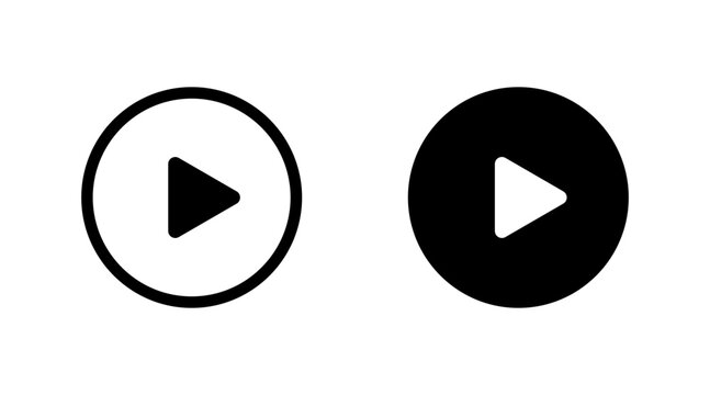 Minimalist play button icon set for modern digital media interfaces. Outline and solid dark version.