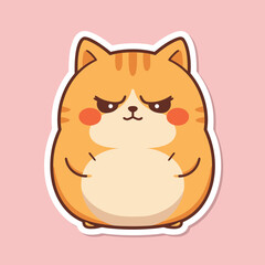 Cute Grumpy Orange Cat Sticker Design.
