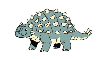Obraz premium Cartoon illustration of a blue armored ankylosaurus dinosaur with bony plates and a club tail for kids education.