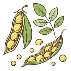 Fototapeta premium Colorful illustration of pea pods and loose peas showcasing a vibrant botanical silhouette high quality professional