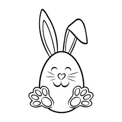 Easter egg decorated with smiling rabbit face with paws and ears, doodle-style vector illustration. Minimalist hand drawn line art expressing spring, playful, symbolic and creative design concept.