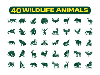 Jungle Wildlife Solid Silhouette Vector pack