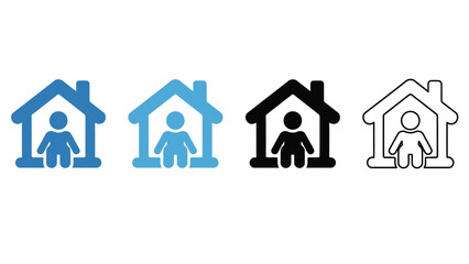 A set of icons representing people and their homes in different colors