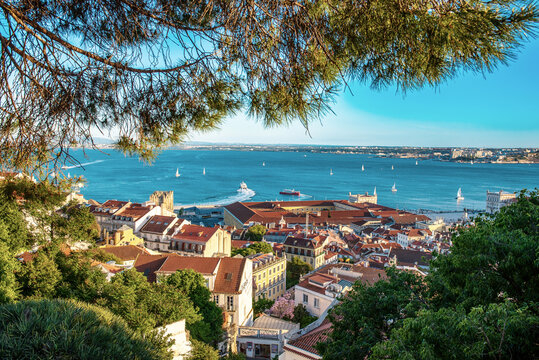 View of Lisbon famous city view from Miradouro da Senhora do Monte, Portugal