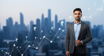 Fototapeta premium Smart Investment Mindset with Young Indian Investor and Growth Chart