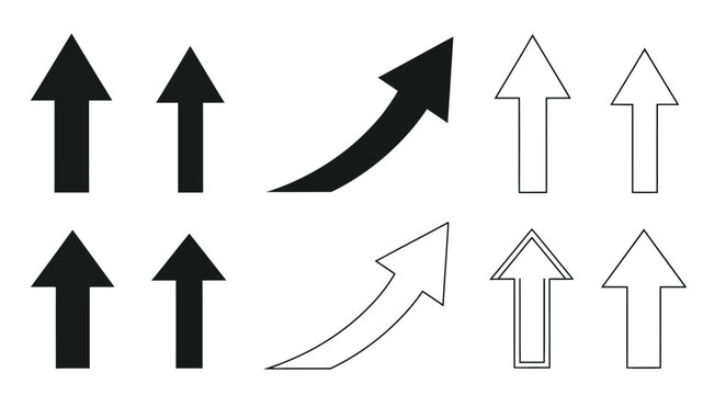 Collection of black and white upward pointing arrow symbols in various styles