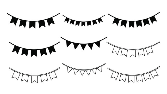 Black bunting flags arranged in three rows a decorative vector illustration
