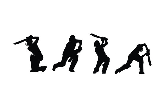 Cricket batsman silhouette with playing stile easy to edit
