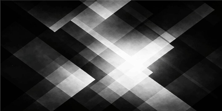 Seamless 3D geometric pattern featuring abstract metal cubes and square textures in a futuristic black and white vector illustration style for a high-tech grey backdrop
