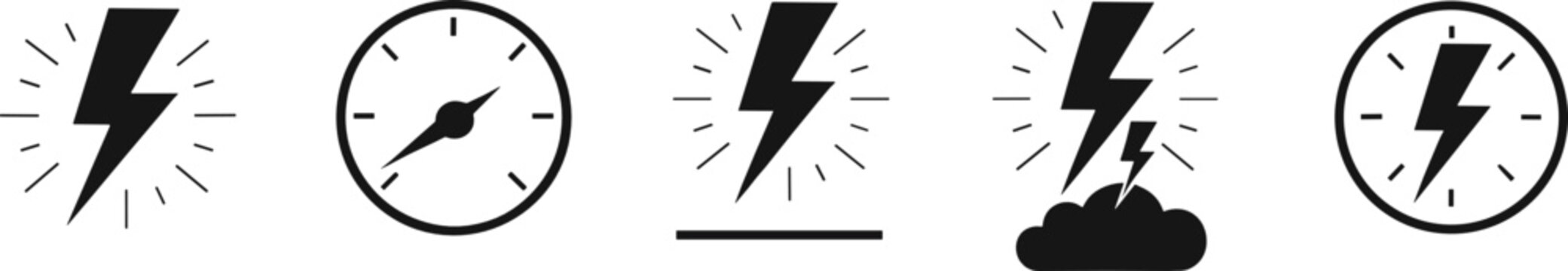 Lightning storm weather icons illustration set with thunder electricity power symbols minimal vector design