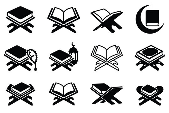  Islamic Ramadan Icon Set Silhouette Vector (Prayer, Quran, Mosque, Crescent Moon, Dates, Water)