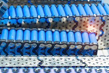 Fototapeta premium Lithium ion industrial high current batteries and connector with bms available for electric car or storage power station