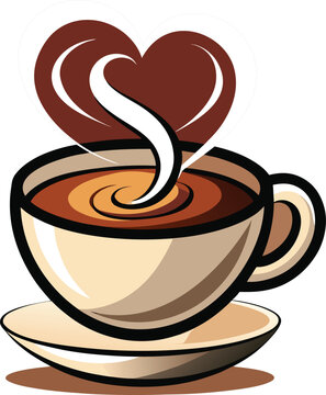 
Hot cup of coffee with heart shaped steam for cafe and romantic morning theme vector illustration