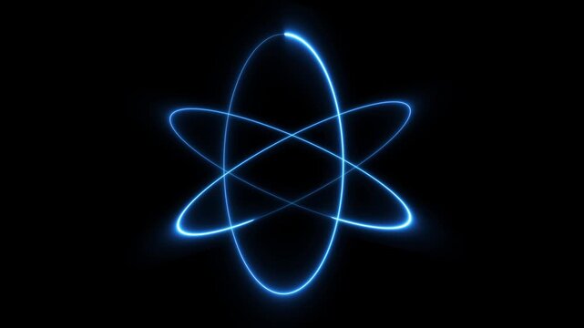 Abstract Futuristic Technology glowing atom animation on black background. Technology, data, innovation, futuristic, digital, network and Innovation concept 4k video.