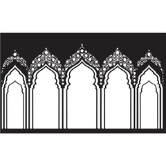 Black and white islamic archway pattern with intricate arches