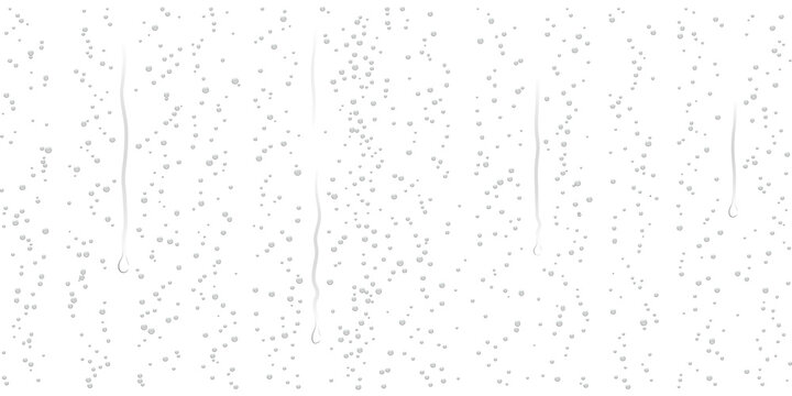 Realistic transparent water droplets, drops, water-drop, raindrop on wet clear window glass surface with crystal clarity dripping, fresh liquid texture, dripped for design