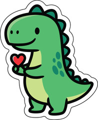 Obraz premium Dino's Heartfelt Gesture: A charming cartoon dinosaur, clutching a vibrant red heart, radiates affection and warmth, an endearing symbol of love and kindness.