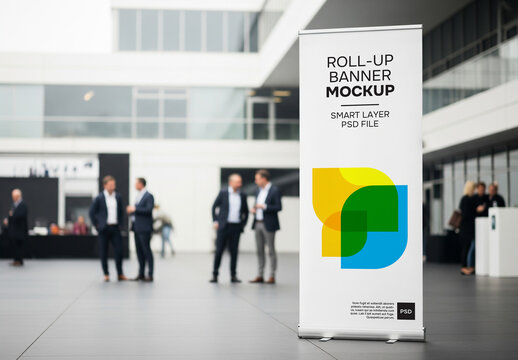 Roll-up banner mockup at an event