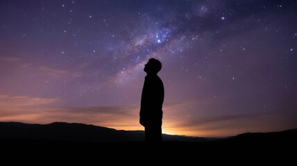 Fototapeta premium Man gazing at stunning starry night sky with Milky Way