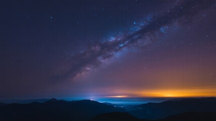 Fototapeta premium Stunning Milky Way galaxy over mountain range at sunset