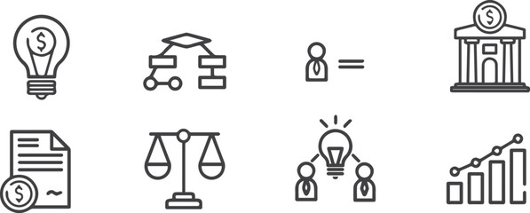 Business and finance icon set collection vector for ui documents websites. Business Growth Icons. Outline icon set of small business