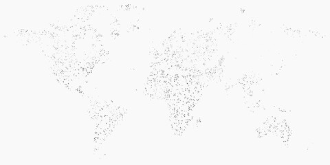 A distressed speckled world map illustration on a white background © Sanjoy