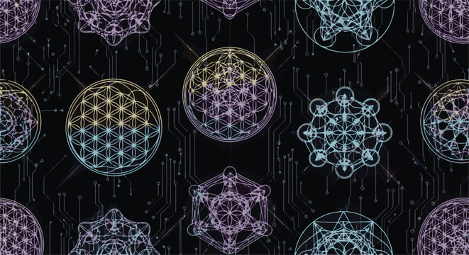 A futuristic digital landscape featuring spherical and geometric shapes in pastel hues against a dark background, viewed from a straight-on perspective.