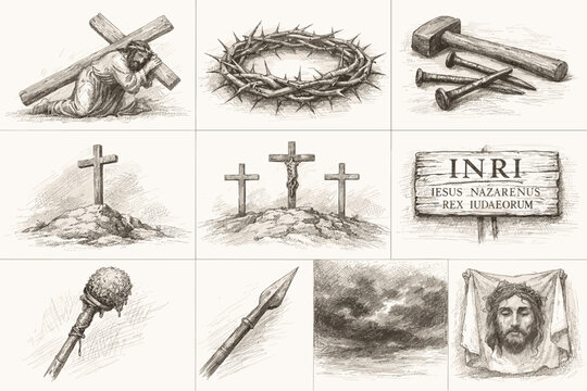 Christian Crucifixion and Passion Symbol Sketches