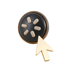Golden cursor pointing at a 3d loading spinner icon, indicating a waiting or processing state